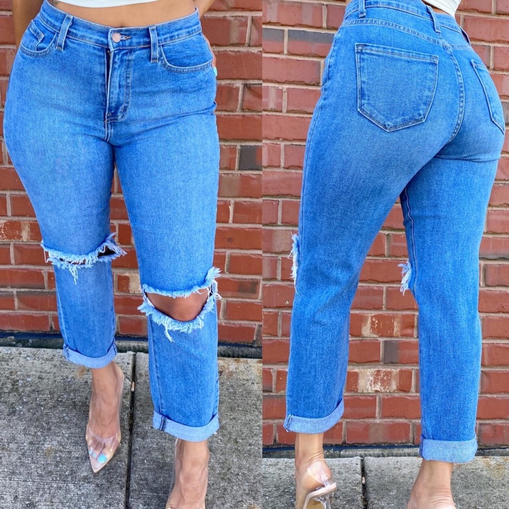 . OOTDFASH Steven High Waist Distressed Denim Jeans